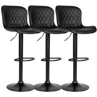 Kit 3 Banquetas Giratórias Pretas para Cozinha Americana e Balcão com Encosto Ergonômico e Costura Diamantada - imagem 2