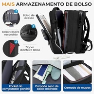 IceSelect Mochila de Viagem Expansivel Grande Masculina Feminina,Mochila Avião para Notebook 17,Executiva,Antifurto,Reforçada,USB,Impermeável,Escolar,Faculdade,Trabalho,Presente - imagem 2