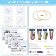 Kit de Bordado ERKOON para Iniciantes - 4 Padrões com Flores e Pássaros + Acessórios - imagem 5