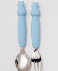 Kit Talheres Infantil Inox e Silicone 2 Peças Azul - Seguro e Ergonômico para Crianças - imagem 3