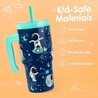 Copo Astronauta 590ml com Alça e Canudo - Aço Inox Isolado para Crianças - imagem 4