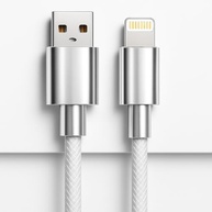 Cabo USB Turbo 2m Nylon Trançado Branco - Carregamento Rápido para iPhone 14/13/12/11/SE e Mais - imagem 2