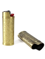 HUMWE Pacote com 2 Capas para Isqueiro de Metal Vintage, Capa Frontal com Gravura Em Arabesco, Capa Reutilizável para Isqueiros Bic J6 Regulares(Estilo 1-Bronze E Dourado, 2), Dourado, Prateado, 3,14' - imagem 2