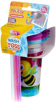Nuby Kit com 3 Copos Decorados 300ml para Meninas | Livre de BPA, com Canudo e Design Infantil - imagem 2