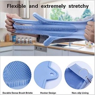 Luvas De Silicone Para Lavar Louça, Luvas De Borracha Reutilizáveis Para Lavar Louça, Luvas De Limpeza Com Esponja E Esfregões Para Tarefas Domésticas, Banheiro, Cozinha, Carro, Animais De - imagem 3