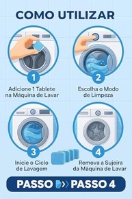 Kit 10 Tabletes de Limpeza para Máquina de Lavar – Limpador Efervescente Potente contra Manchas e Odores - imagem 3