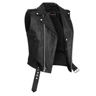 Colete masculino de couro premium clássico para motociclista lateral lisa e cintura com cinto, preto, GG - imagem 3