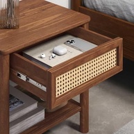 Mesa de Cabeceira em Palhinha Natural com Madeira Maciça - Design Artesanal para Quarto de Casal - imagem 5