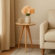 Mesinha Lateral Redonda em Madeira com Pés Palito - Design Moderno para Sala e Quarto - imagem 1