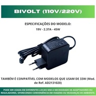 Carregador Fonte para Notebook Asus 19V 2.37A 45W com Pino Fino 4.0x1.35mm, compatível com VivoBook 15 X543ua X543ma X515 X512 X510U ZenBook 14 UX433FA UX431FA X512F, referência Ad2108020 bivolt - imagem 5