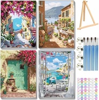 VIGEGU - Kit de Pintura por Números para Adultos | 4 Telas com Moldura + Cavalete de Madeira - imagem 2