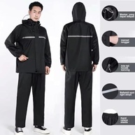 Capa de Chuva Para Motoqueiro Impermeável Preto Capa para Motoboy com Touca Faixa Refletiva e Proteção - imagem 3