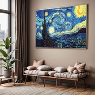Quadro Noite Estrelada Van Gogh com Moldura - Decoração Artística para Sala e Quarto - imagem 1