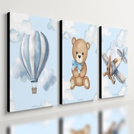 Kit 3 Quadros Decorativos para Quarto de Bebê Menino com Tema Urso Azul - 40x28cm - imagem 1