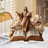 Estátua de Jesus em Acrílico Decorativo - Design Religioso com Bíblia para Sala e Quarto - imagem 3