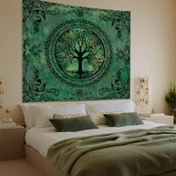 Tapeçaria Árvore da Vida Verde - Decoração Boho Mandala para Quarto e Sala - imagem 4