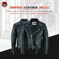 Jaqueta masculina Daniel Smart de couro sintético para motociclista – Jaqueta preta econômica com zíper e laterais lisas e vários bolsos - imagem 4