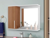 Armário Espelheira para Banheiro Space com Porta – Design Moderno em Branco e Ripado - imagem 1