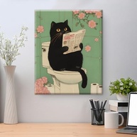 Arte de Parede Gato Engraçado em Tela 20x25cm - Decoração Estética para Banheiro e Apartamento - imagem 5