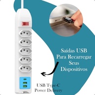 Extensão Elétrica 2m Bivolt: 5 Tomadas + USB-C PD para Máxima Conexão! - imagem 3