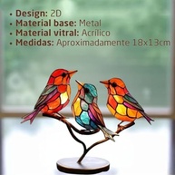 Ornamento Decorativo 2D Pássaros Paradiso - Estilo Vitral em Acrílico e Metal, 18x13cm - imagem 5