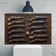 Vitrine de Armas Antigas - Arte de Parede Vintage em Tela Rústica 30,5x45,7cm - imagem 1