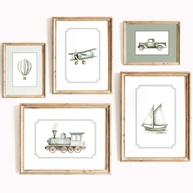 Arte de Parede Infantil em Tela - Trem e Avião Vintage | Decoração de Berçário Sálvia - imagem 1