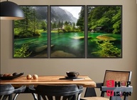 Kit 3 Quadros Decorativos com Paisagens de Natureza - Cachoeira e Praia | 60x40 cm | Sem Furos na Parede - imagem 3