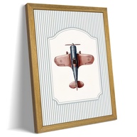 Arte de Parede de Avião Vintage em Moldura de Madeira - Pôster Azul Retrô para Decoração de Quarto Infantil - imagem 1