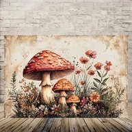 Pintura em Aquarela de Flores e Cogumelos - Arte de Parede em Tela Rústica Vintage 30x45cm - imagem 4