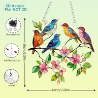 Decoração de Parede em Acrílico com Design de Pássaros e Flores - 18cm, Ideal para Janelas e Jardins - imagem 3