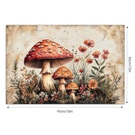 Pintura em Aquarela de Flores e Cogumelos - Arte de Parede em Tela Rústica Vintage 30x45cm - imagem 3