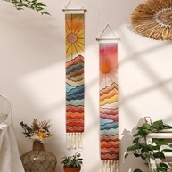 Tapeçaria de Parede Macramê Estética Boho com Design de Nascer do Sol | Decoração de Parede em Algodão Natural - imagem 4
