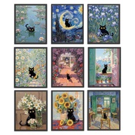 Conjunto de 9 Pôsteres de Gato Preto - Arte de Parede Estética para Decoração Moderna - imagem 1