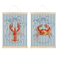 Pôster Decorativo de Caranguejo Lagosta com Laço Azul - Estilo Costeiro para Decoração de Parede - imagem 1