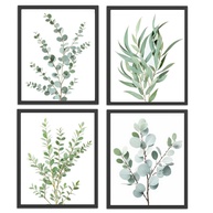 4 Peças de Arte de Parede Botânica Verde Sálvia - Eucalipto Minimalista para Decoração de Quarto, Sala e Banheiro - imagem 1