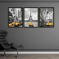 Quadros Decorativos Cidades do Mundo em Amarelo - Nova York, Paris e Lisboa | Kit com 3 Peças em Alta Definição - imagem 3