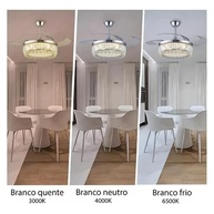 Ventilador de Teto Retrátil com Cristais e LED | 4 Pás, Controle Remoto, Design Luxuoso - imagem 5