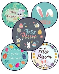 Adesivos Redondos Feliz Páscoa - Kit 50 Unidades com Coelhinhos e Ovos - Design Aquarela para Embalagens e Presentes - imagem 2