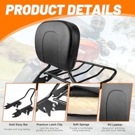 Almofada Encosto Passageiro Sissy Bar Removível Preta com Bagageiro para Harley Touring 2009-2023 - imagem 3