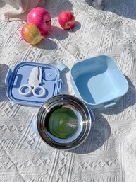 Kit Alimentação Passeio Tigela 2 Estágios + Colher e Tesoura Azul - Marcus & Marcus - imagem 2