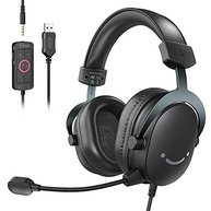 FIFNE Fone de ouvido para jogos de PC, fone de ouvido USB com som surround 7.1, microfone removível, caixa de controle, conector de 3,5 mm,com fio sobre a orelha para PS5/Xbox/Switch-H9 preto - imagem 2