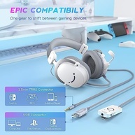 FIFINE Fone de ouvido USB para jogos de PC com conector de áudio de 3,5 mm,microfone removível,som surround 7.1,controle de volume,com fio para streaming para PS5,computador,controlador,Xbox-H9 branco - imagem 3