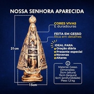 Imagem de Nossa Senhora Aparecida 30cm em Gesso Dourado - Peça Artesanal para Oratório e Decoração - imagem 4