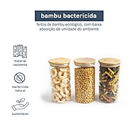 Kit Potes de Vidro com Tampa de Bambu 1100ml - 3 Peças - imagem 2