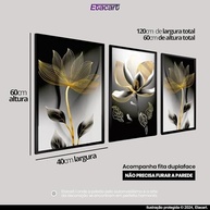 Quadros Decorativos Luxo Flor de Luz em Ouro Preto - 3 Peças 40x60cm - MDF Premium para Sala e Hall - imagem 3