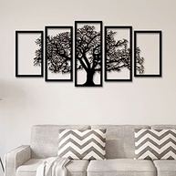 Quadros Decorativos Arvore da Vida Mosaico - 5 Peças em Preto para Sala e Quarto - imagem 2