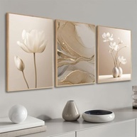 Quadro Decorativo Flores Abstrato Luxo - Kit com 3 Peças em Madeira 40x60cm | Decoração Elegante para Sala e Quarto - imagem 2