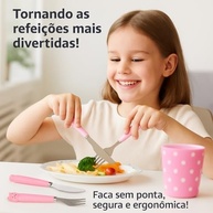 Jogo de Talheres Infantil com Gatinho Rosa - 4 Peças em Aço Inox com Estojo - imagem 5