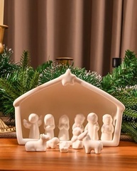 Conjunto de Presépio de Cerâmica Branca 12 Peças - Decoração Moderna de Natal - imagem 2